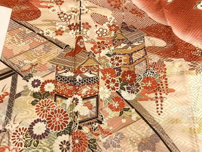 平和屋着物●豪華振袖　駒刺繍　扇面山車花文　暈し染め　金彩　正絹　逸品　AABN5324ph