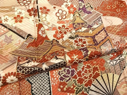 平和屋着物●豪華振袖　駒刺繍　扇面山車花文　暈し染め　金彩　正絹　逸品　AABN5324ph