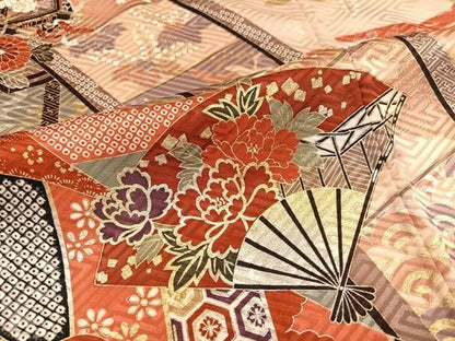 平和屋着物●豪華振袖　駒刺繍　扇面山車花文　暈し染め　金彩　正絹　逸品　AABN5324ph
