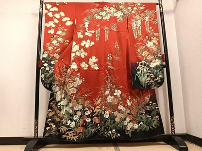 平和屋着物●豪華振袖　草花文　暈し染め　金銀彩　正絹　逸品　AABN5325ph