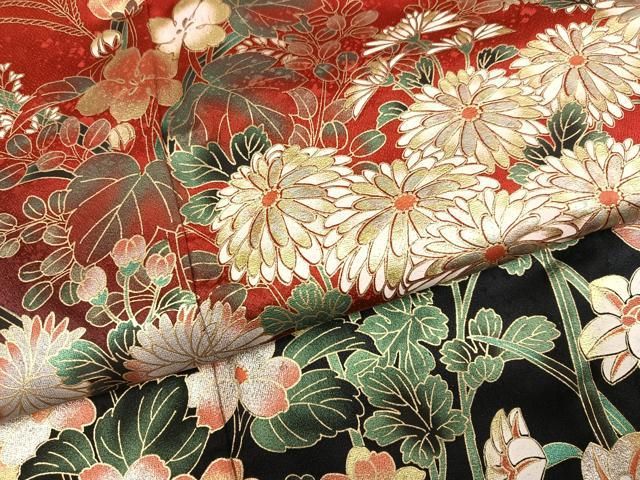 平和屋着物●豪華振袖　草花文　暈し染め　金銀彩　正絹　逸品　AABN5325ph
