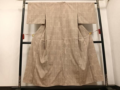 平和屋着物●結城紬　80亀甲　格子　正絹　逸品　AABN5326ph