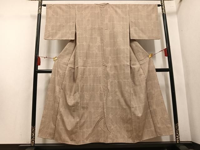平和屋着物●結城紬　80亀甲　格子　正絹　逸品　AABN5326ph