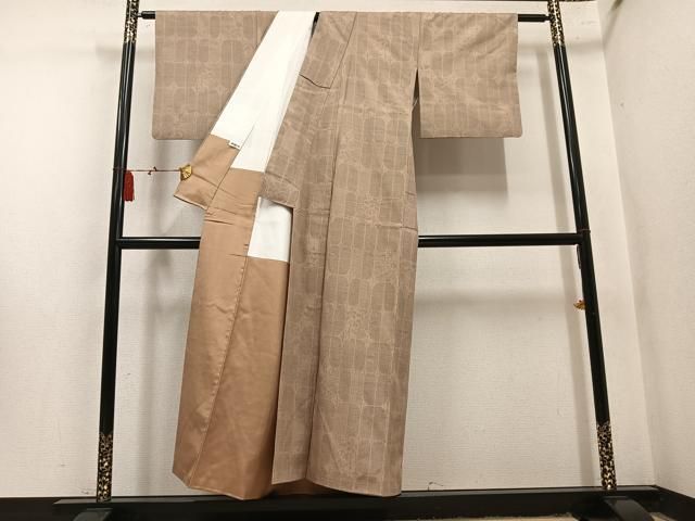 平和屋着物●結城紬　80亀甲　格子　正絹　逸品　AABN5326ph
