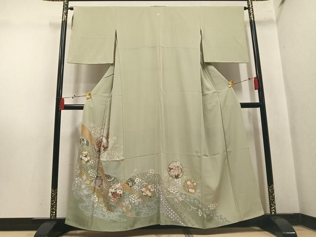 平和屋着物●豪華色留袖　駒刺繍　雪輪吉祥花文　金彩　正絹　逸品　AABN5329ph