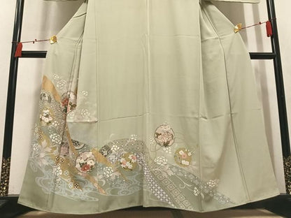 平和屋着物●豪華色留袖　駒刺繍　雪輪吉祥花文　金彩　正絹　逸品　AABN5329ph