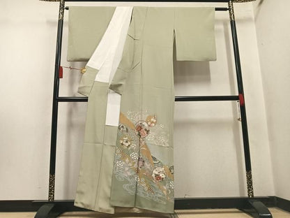 平和屋着物●豪華色留袖　駒刺繍　雪輪吉祥花文　金彩　正絹　逸品　AABN5329ph