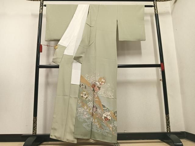 平和屋着物●豪華色留袖　駒刺繍　雪輪吉祥花文　金彩　正絹　逸品　AABN5329ph