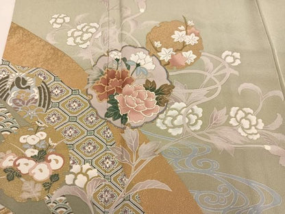 平和屋着物●豪華色留袖　駒刺繍　雪輪吉祥花文　金彩　正絹　逸品　AABN5329ph