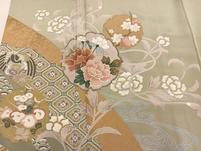 平和屋着物●豪華色留袖　駒刺繍　雪輪吉祥花文　金彩　正絹　逸品　AABN5329ph