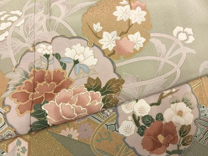 平和屋着物●豪華色留袖　駒刺繍　雪輪吉祥花文　金彩　正絹　逸品　AABN5329ph