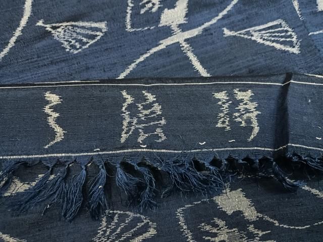 平和屋着物●弓浜絣　地紙扇文　反端付き　正絹　逸品　未使用　AABN5334ph