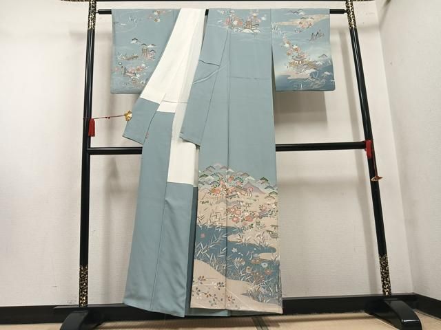 平和屋着物●訪問着　鴛鴦風景花文　暈し染め　金彩　ますいわ屋扱い　正絹　逸品　AABN5336ph