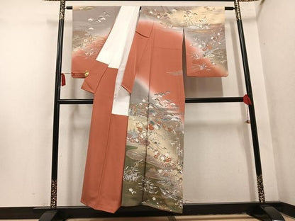 平和屋着物●訪問着　作家物　松竹梅風景文　暈し染め　金彩　正絹　逸品　AABN5341ph