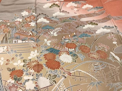 平和屋着物●訪問着　作家物　松竹梅風景文　暈し染め　金彩　正絹　逸品　AABN5341ph