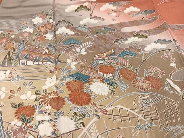 平和屋着物●訪問着　作家物　松竹梅風景文　暈し染め　金彩　正絹　逸品　AABN5341ph