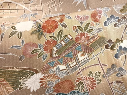 平和屋着物●訪問着　作家物　松竹梅風景文　暈し染め　金彩　正絹　逸品　AABN5341ph