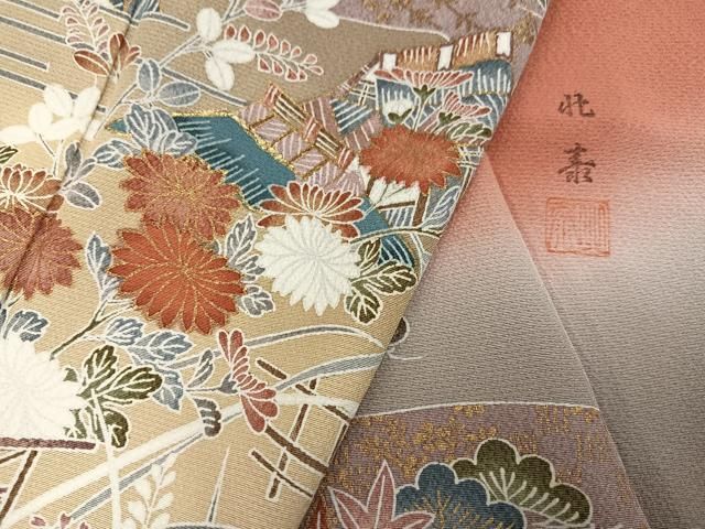 平和屋着物●訪問着　作家物　松竹梅風景文　暈し染め　金彩　正絹　逸品　AABN5341ph