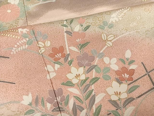 平和屋着物●訪問着　駒刺繍　扇面草花文　暈し染め　金彩　正絹　逸品　AABN5343ph