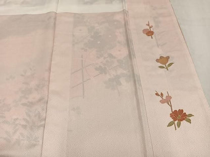 平和屋着物●訪問着　駒刺繍　扇面草花文　暈し染め　金彩　正絹　逸品　AABN5343ph