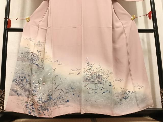 平和屋着物●訪問着　鴛鴦花鳥文　暈し染め　金銀彩　正絹　逸品　AABN5349ph