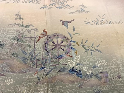 平和屋着物●訪問着　鴛鴦花鳥文　暈し染め　金銀彩　正絹　逸品　AABN5349ph