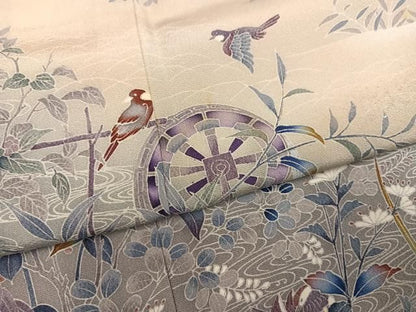 平和屋着物●訪問着　鴛鴦花鳥文　暈し染め　金銀彩　正絹　逸品　AABN5349ph