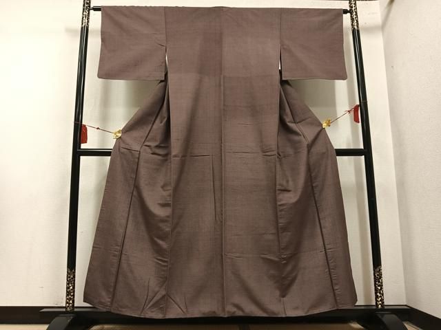平和屋着物●上質な紬　色無地　銀煤竹色　正絹　逸品　AABN5351ph