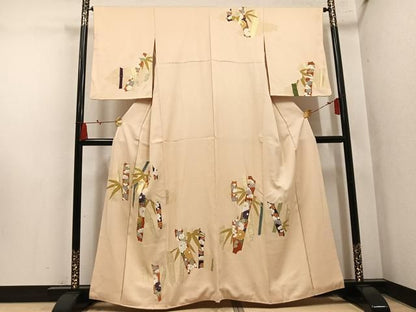 平和屋着物●訪問着　刺繍　草花文　金彩　正絹　逸品　AABN5356ph