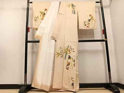 平和屋着物●訪問着　刺繍　草花文　金彩　正絹　逸品　AABN5356ph
