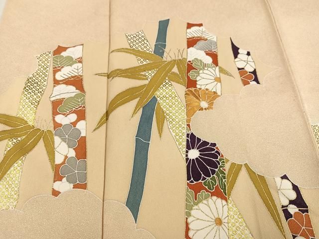 平和屋着物●訪問着　刺繍　草花文　金彩　正絹　逸品　AABN5356ph