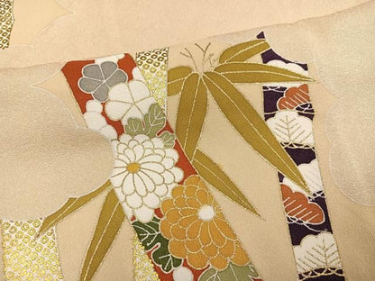 平和屋着物●訪問着　刺繍　草花文　金彩　正絹　逸品　AABN5356ph