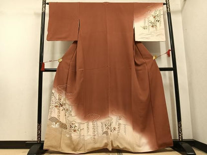 平和屋着物●訪問着　刺繍　花籬文　暈し染め　金彩　正絹　逸品　AABN5358ph