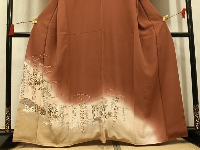 平和屋着物●訪問着　刺繍　花籬文　暈し染め　金彩　正絹　逸品　AABN5358ph