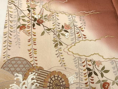 平和屋着物●訪問着　刺繍　花籬文　暈し染め　金彩　正絹　逸品　AABN5358ph