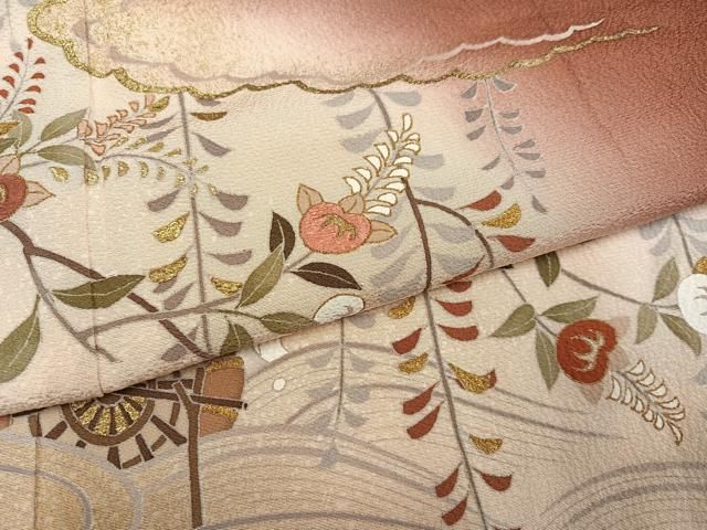 平和屋着物●訪問着　刺繍　花籬文　暈し染め　金彩　正絹　逸品　AABN5358ph