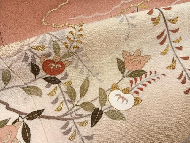 平和屋着物●訪問着　刺繍　花籬文　暈し染め　金彩　正絹　逸品　AABN5358ph