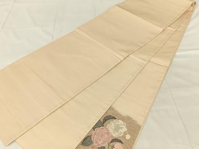 平和屋着物◎太鼓柄袋帯　すくい織　草花文　銀糸　正絹　逸品　AABN5362dk