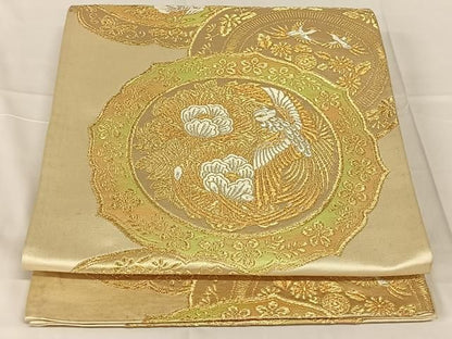 平和屋着物◎六通柄袋帯　花絵皿文　金銀糸　正絹　逸品　AABN5364dk