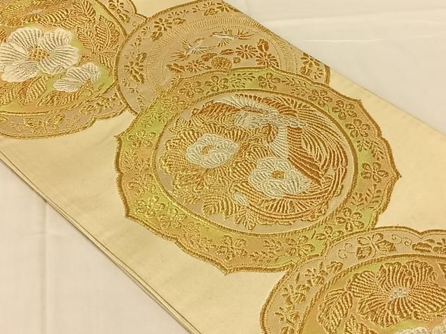 平和屋着物◎六通柄袋帯　花絵皿文　金銀糸　正絹　逸品　AABN5364dk