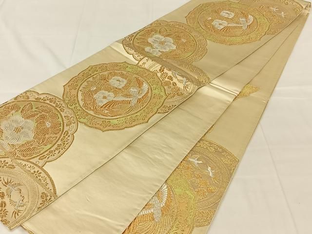 平和屋着物◎六通柄袋帯　花絵皿文　金銀糸　正絹　逸品　AABN5364dk