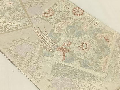 平和屋着物◎六通柄袋帯　唐織　鳳凰更紗花文　銀糸　正絹　逸品　AABN5366dk