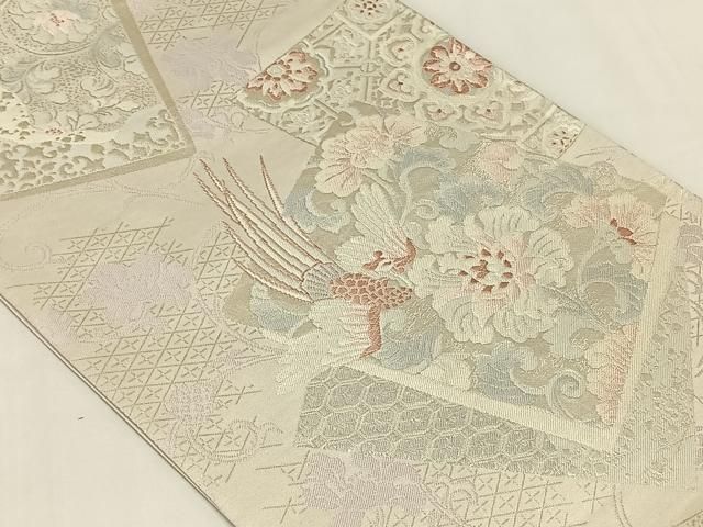 平和屋着物◎六通柄袋帯　唐織　鳳凰更紗花文　銀糸　正絹　逸品　AABN5366dk