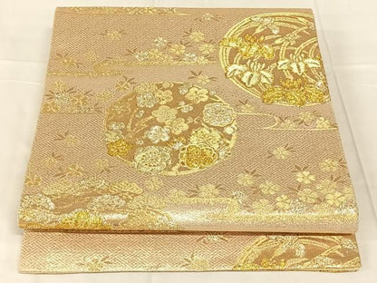 平和屋着物◎六通柄袋帯　花丸文　金糸　正絹　逸品　AABN5380dk