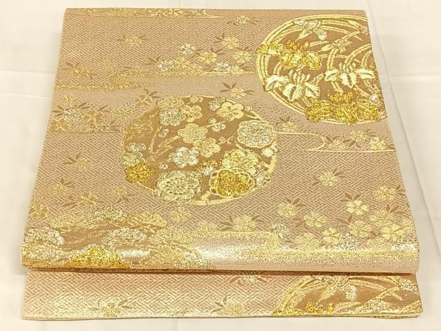 平和屋着物◎六通柄袋帯　花丸文　金糸　正絹　逸品　AABN5380dk