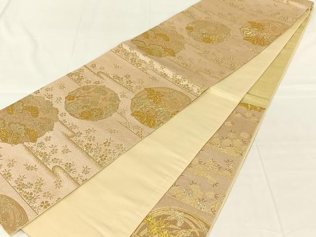 平和屋着物◎六通柄袋帯　花丸文　金糸　正絹　逸品　AABN5380dk