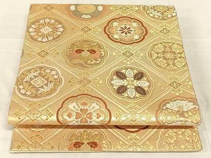 平和屋着物◎六通柄袋帯　花格子　金糸　正絹　逸品　AABN5390dk