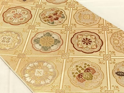 平和屋着物◎六通柄袋帯　花格子　金糸　正絹　逸品　AABN5390dk