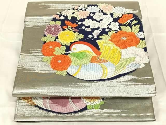 平和屋着物◎六通柄袋帯　唐織　鴛鴦花丸文　金銀糸　正絹　逸品　AABN5399dk