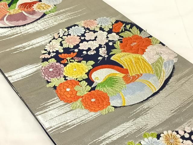 平和屋着物◎六通柄袋帯　唐織　鴛鴦花丸文　金銀糸　正絹　逸品　AABN5399dk